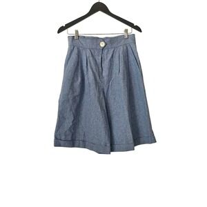 Robbie Sport Cotton Wide Leg Bermuda Shorts Blue Chambray Size 12 Vintage